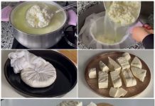 Svježe mlijeko pretvoreno u domaći sir.