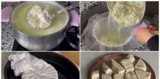 Svježe mlijeko pretvoreno u domaći sir.