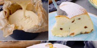 Sastojci su samo jaja, grčki jogurt, brašno, šećer i prašak za pecivo. To rezultira iznimno pahuljastim kolačem.