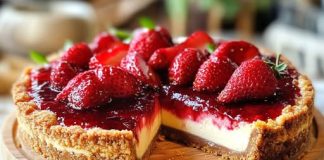 Torta od sira od ricotte popraćena korom od lješnjaka i ukrašena svježim jagodama idealan je desert za svaku priliku.