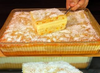 JEDAN I UKUSAN KOLAČ – RECEPT KOJI ĆETE ČESTO PRAVITI! 🍰✨ Neodoljiva mješavina keksa, breskvi i laganog pudinga stvara prekrasnu poslasticu.