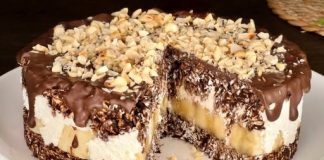 KOLAČ BEZ PEČENJA S ČOKOLADOOM, BANANAMA I ZOBENIM PAHULJICAMA – GOTOV ZA TIH!