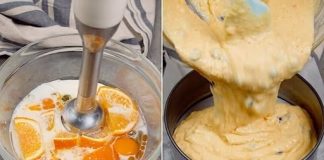 Kolač od naranče s komadićima čokolade.