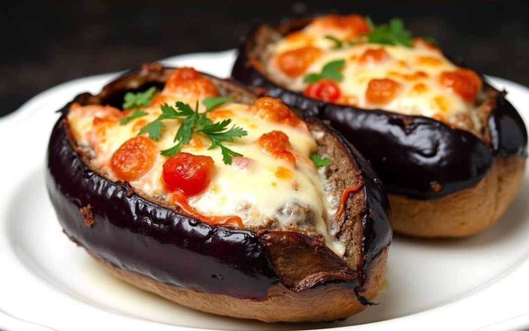 PEČENI PUNJENI PATLIDŽAN SA MJEŠANIM MESOM, POVRĆEM I MOCARELOM - featured image