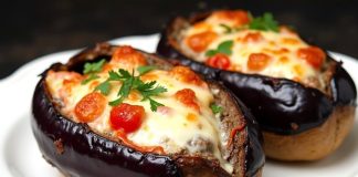 PEČENI PUNJENI PATLIDŽAN SA MJEŠANIM MESOM, POVRĆEM I MOCARELOM PEČENI PUNJENI PATLIDŽAN SA MJEŠANIM MESOM, POVRĆEM I MOCARELOM - featured image