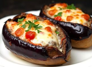 PEČENI PUNJENI PATLIDŽAN SA MJEŠANIM MESOM, POVRĆEM I MOCARELOM PEČENI PUNJENI PATLIDŽAN SA MJEŠANIM MESOM, POVRĆEM I MOCARELOM - featured image